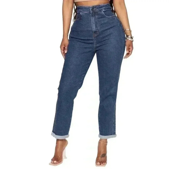 Fashion Nova Tie Em Up High Rise Boyfriend Denim Jeans Lace Up Back Plus Size 15 - Picture 7 of 16
